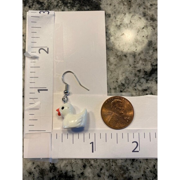 Earrings Baby Duck White Whimsical Dangle Quack Duckling Playful Fun Bird - Picture 7 of 8